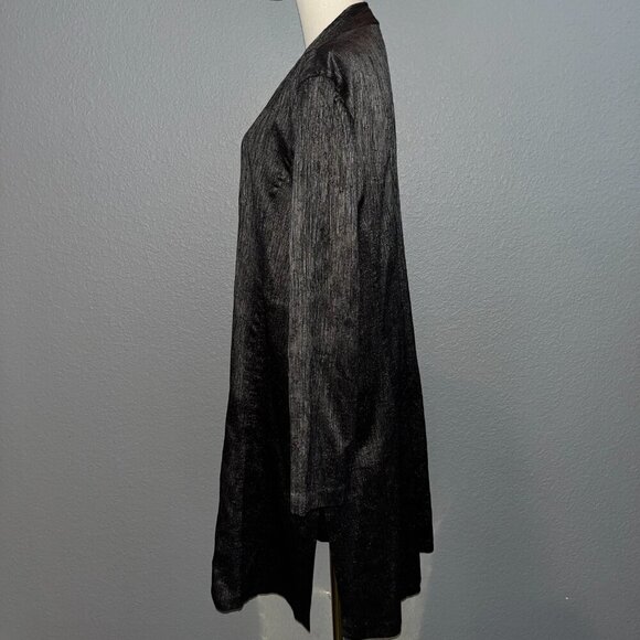 EILEEN FISHER SILK BLEND SHIMMERY BARK LOOK LONG LINE SIDE SLIT KIMONO JACKET -L - Picture 4 of 14